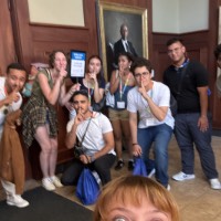 group of student in pew Library